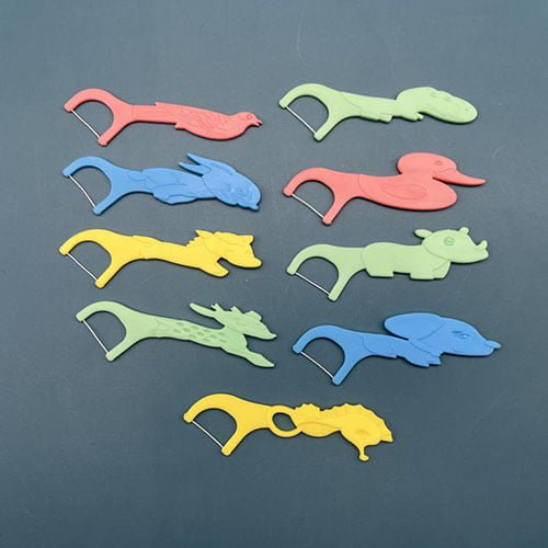 9 cartoon animals assorted kids floss pick | UHMWPE floss | HIPS handle | GT0830D